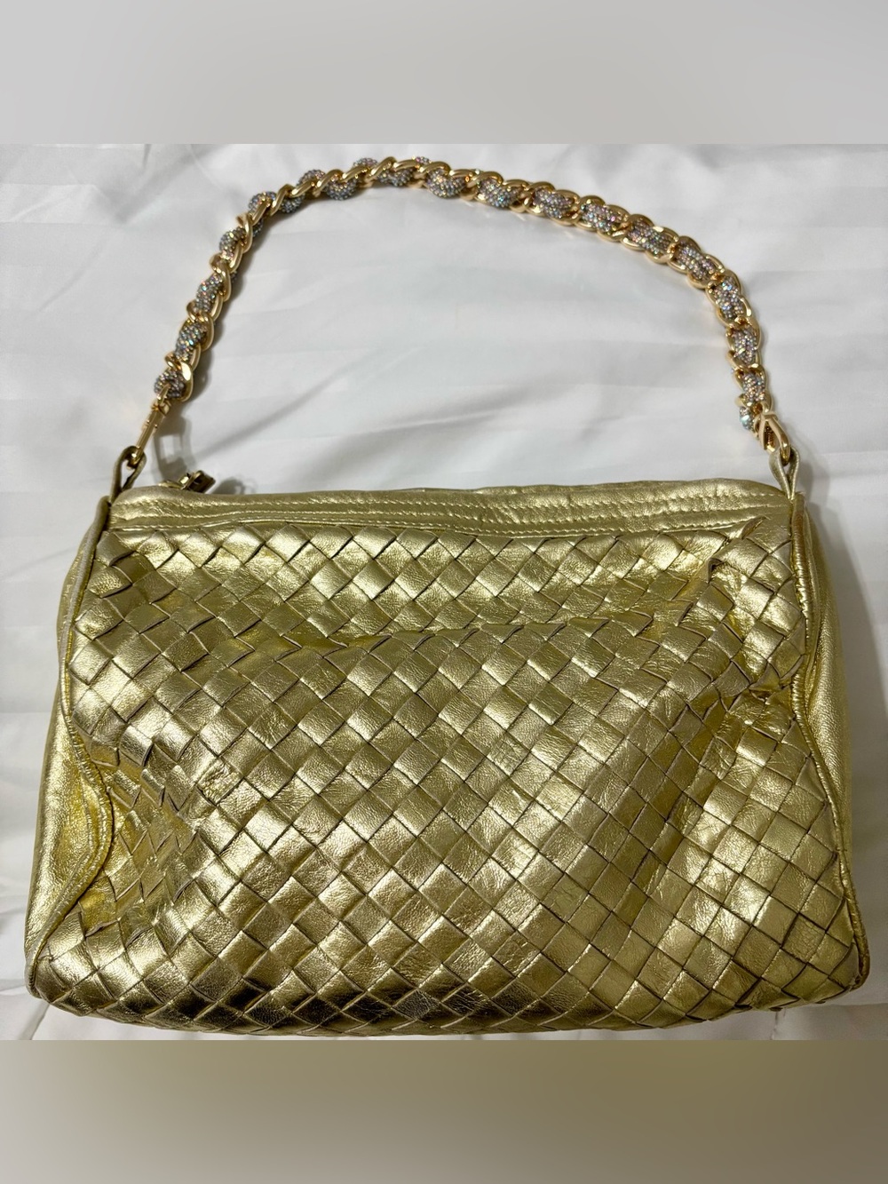Bottega Veneta Vintage Authentic Metallic Gold Woven  Crossbody Bag - Women EUC